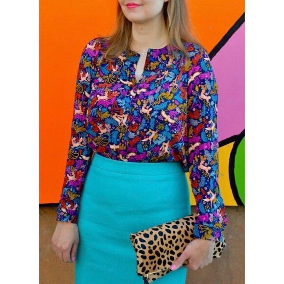 Conversations by ANTHROPOLOGIE Size 4  Top Blouse Long Sleeve Colorful Whimsical - Picture 1 of 9